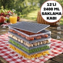 İnfeta 12 Adet 2400 ml Mikrodalga ve Difrize Uygun Saklama Kabı Buzluk Düzenleyici-Gri Kapaklı Buzdolabı & Yemek Kabı Mutfak Düzenleyici Gıda Saklama Kabı