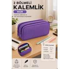ArtMaster Mor Bez Kalemlik 1 Adet Stilo KL22 Iki Bölmeli Fermuarlı Bez Kalemlik Kırtasiye Çocuk Okul Kalem Makyaj Kutusu