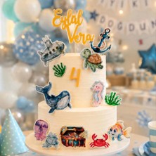 Deniz Altı Temalı Erkek Çocuk Doğum Günü Kişiye Özel 3D Pasta Süsü Seti Cake Topper