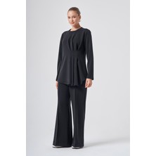 Nuss 1044 Asimetrik Pile Detaylı Tunik Pantolon Modal Takım