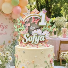 Kelebek Papatya Temalı Kişiye Özel Kız Çocuk Doğum Günü Pasta Parti Süsü Cake Topper (21X20cm)