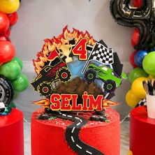 Canavar Kamyon Temalı Kişiye Özel Erkek Çocuk Doğum Günü Pasta Parti Süsü Truck Cake Topper(21X20cm)