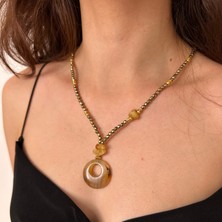 Suerte Accessories Hematit ve Sitrin Doğal Taş Akik Doğal Taş Uçlu El Yapımı Özel Tasarım Kolye