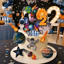 Cake Topper Uzay Astronot Temalı Erkek Çocuk Doğum Günü Isme Özel 3D Pasta Parti Süsü Seti