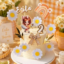 Cake Topper Papatya Temalı Kız Çocuk Doğum Günü Isme Özel Kişiselleştirilebilir 3D Pasta Süsü Seti