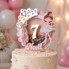 Cake Topper Balerin Temalı Kız Çocuk Doğum Günü Isme Özel 3D Pasta Parti Süsü (22X19 Cm)