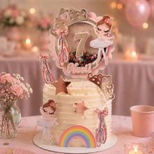Cake Topper Balerin Temalı Kız Çocuk Doğum Günü Isme Özel 3D Pasta Parti Süsü Seti