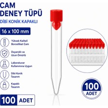 Labolist 16X100 mm Cam Deney Tüpü Dibi Konik Kapaklı 100 Adet Laboratuvar Test Tüpü