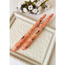 Halley Concept Turuncu Çiçek Desenli El Boyaması Dekoratif Ikili Mum – 25 cm
