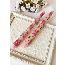Halley Concept Pembe Çiçek Desenli El Boyaması Dekoratif Ikili Mum – 25 cm