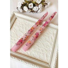 Halley Concept Pembe Çiçek Desenli El Boyaması Dekoratif Ikili Mum – 25 cm
