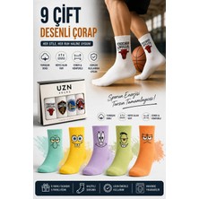 Uzn Socks 9 Çift Desenli Spor Çorap Karikatür Karışık Set Yumuşak Nefes Alan Günlük Çorap