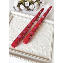 Halley Concept Gül Desenli El Boyaması Kırmızı Dekoratif Ikili Mum – 25 cm