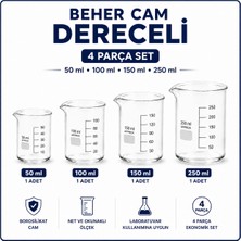 Labolist Beher Cam Dereceli 50 ml  1 Adet, 100 ml 1 Adet, 150 ml 1 Adet, 250 ml 1 Adet 4 Parça Set
