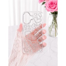 Iphone 16 Uyumlu Şeffaf Taşlı Sararmaz Kalp Desenli Telefon Kılıfı