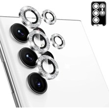 S23 Ultra Uyumlu Kamera Lens Koruyucu Taşlı Lens Koruyucu Silver
