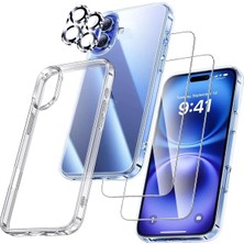 iPhone 16  Uyumlu 1 Şeffaf Kılıf + 2 Ekran Koruyucu + 2 Kamera Lens Koruyucu (5 Ürün)