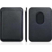 Iphone 15-14-13-12 ve 11 Serisi ile Uyumlu Siyah Renk Magsafe Özellikli Deri Cüzdan Kartlık
