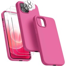 Iphone 15 Pro (3'lü Set) Kamera Koruması - Ekran Koruması - Arka Silikon Kılıf Tam Koruma Mor