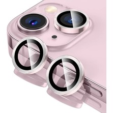 Iphone 15 & Iphone 15 Plus Kamera Uyumlu  Koruyucu Metal Çerçeve 9 Kat Sertleştirilmiş Cam Pembe