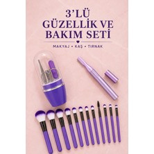 Epilons 12 Li Makyaj Fırça Seti Kaş Düzeltme Cihazı ve Tırnak Bakım Seti 3 Lü Kadın Güzellik ve Kişisel Bakım Seti
