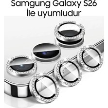 Samsung Galaxy S26 Uyumlu Taşlı Parlak Kamera Lens Koruyucu Cam ve Çerçeve Kamera Koruma Lensi