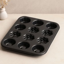 Royaleks 12 Gözlü Metal Muffin Kek Kalıbı - Siyah