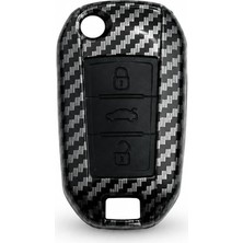 Autohan Keys Peugeot Uyumlu Anahtar Kılıfı, Karbon, 3 Butonlu Sustaıı Tasarım, 301 307 308 208 508 2008 3008 Partner Van Için
