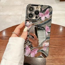 iPhone 16 Pro Max Gümüş Aynalı Kelebek Desenli Şık Kılıf Lüx Kapak Sevimli Kelebek