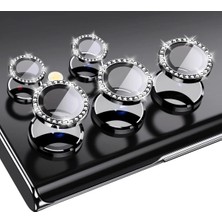 Hamşo Tek Galaxy S23 Ultra- Galaxy S24 Ultra Uyumlu Metal Süslü Taşlı Temperli Cam Lens Koruyucu