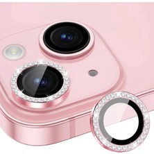 iPhone 15 & 15 Plus Uyumlu Elmas Taşlı Kamera Lens Koruyucu Göz Alıcı Görünüm Kalite Pembe [2'li]