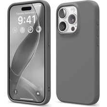 iPhone 15 Pro Gri Silikon Kılıf Leke Tutmaz Içi Süet Silinebilir Kamera Yükseltili Kapak