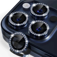 Iphone 15 Pro Max & 15 Pro Elmas Taşlı Kamera Lens Koruyucu Göz Alıcı Görünüm ve Premium Kalite Mavi