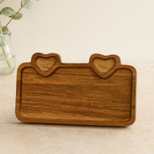 Royaleks Akasya Ahşap Servis Tepsisi 25X14 cm (Kulplu, Kalp Bölmeli)