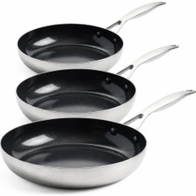 Greenpan Geneva 3ply Tava Serisi 18 Cm, 20 cm ve 24 cm | Thermolon™ Seramik Yüzey | Pfas, Pfoa ve Ptfe Içermez | 3 Katmanlı Paslanmaz Çelik
