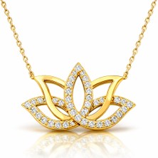 Vienor Gümüş Gold Lotus Çiçeği Kadın Kolye