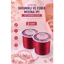 ArtMaster Kırmızı Misina Ipi 0.5mm 10 Metre 2 Adet Esnek Boncuk Takı Dizme Ipi Elastik Ip Bileklik Aksesuar Lastiği Yuvarlak Elyaf