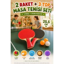Open City Masa Tenisi Seti 2 Raket 3 Top Ahşap Gövde Pvc Yüzey Kırmızı Saplı 25,5 cm Ev Okul Oyun Seti