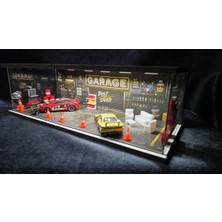 Fabrikahsap Fabrikahşap Exclusive Full Aksesuarlı 1.64 Diorama Diecast Model Araba Garaj Standı USB Ledli 7 Araçlık Hotwheels Mini Gt
