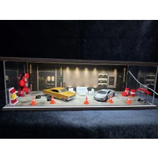 Fabrikahsap Fabrikahşap Exclusive Galeri Full Aksesuarlı 1.64 Diorama Diecast Model Araba Garaj Standı USB Ledli 7 Araçlık Hotwheels Mini Gt