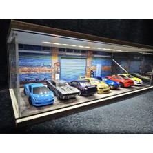Fabrikahsap Fabrikahşap Dekoratif 1.64 Diorama Model Araba Standı USB Ledli 7 Araçlık Hotwheels Mini Gt Koleksiyon