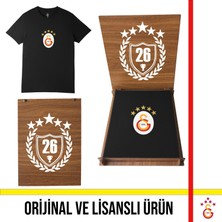 Galatasaray Lisanslı 5 Yıldız Büyük Logolu Siyah T-Shirt 26 Şampiyonluk Ahşap Kutulu E251402