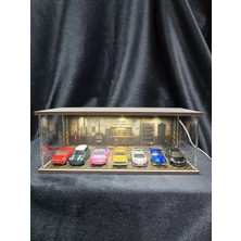 Fabrikahsap Fabrikahşap Tamirhane Tema 1.64 Diorama Model Araba Standı USB Ledli 7 Araçlık Hotwheels Mini Gt Koleksiyon