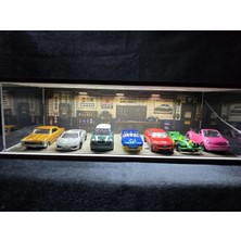 Fabrikahsap Fabrikahşap Jdm Temalı 1.64 Diorama Model Araba Standı USB Ledli 7 Araçlık Hotwheels Mini Gt Koleksiyon