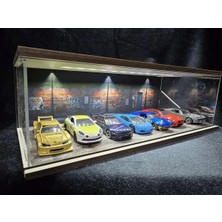 Fabrikahsap Fabrikahşap Dekoratif 1.64 Diorama Model Araba Standı USB Ledli 7 Araçlık Hotwheels Mini Gt Koleksiyon Sokak