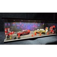 Fabrikahsap Fabrikahşap Exclusive Full Aksesuarlı 1.64 Diorama Diecast Model Araba Garaj Standı USB Ledli 7 Araçlık Hotwheels Mini Gt