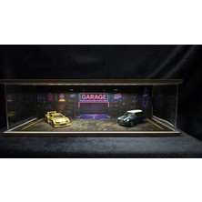 Fabrikahsap Fabrikahşap Ferrari Tema 1.64 Diorama Model Araba Garaj Standı USB Ledli 7 Araçlık Hotwheels Mini Gt Koleksiyon