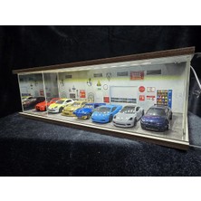 Fabrikahsap Fabrikahşap Dekoratif 1.64 Diorama Model Araba Standı USB Ledli 7 Araçlık Hotwheels Mini Gt Koleksiyon