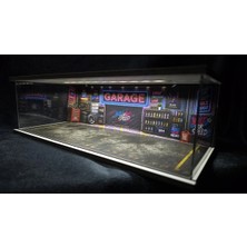 Fabrikahsap Fabrikahşap Neon Garage Tema 1.64 Diorama Model Araba Standı USB Ledli 7 Araçlık Hotwheels Mini Gt Koleksiyon