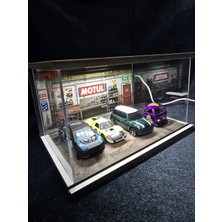 Fabrikahsap Fabrikahşap 4 Araçlık Usbli Ledli Kayar Kapaklı 1/64 Diorama Model Araba Standı Motul Tamirhane